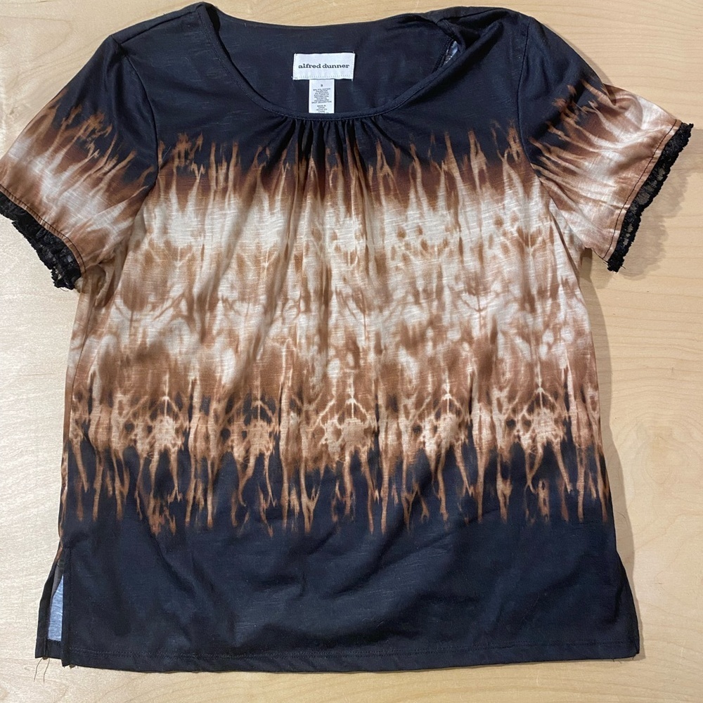 alfred dunner Brown Tie-Dye Short Sleeve Top Small (QW)